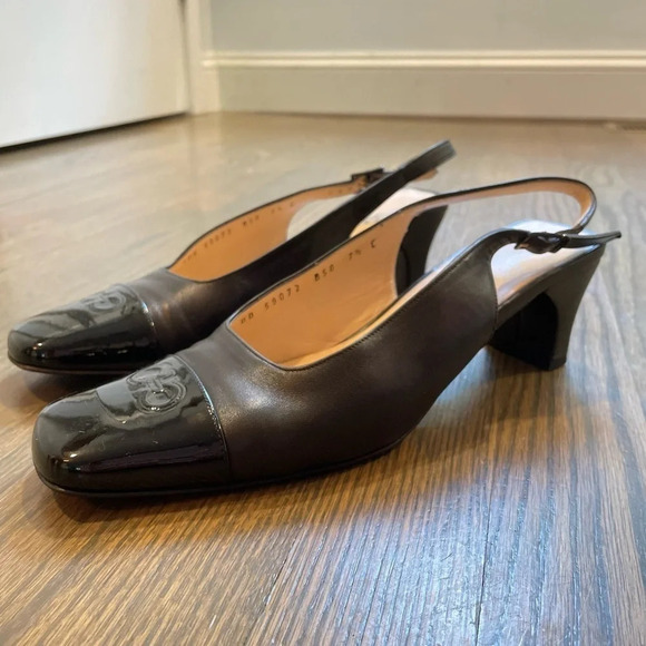 FERRAGAMO Gancini square-toe slingback black Leather pumps 7.5 C - Picture 4 of 14